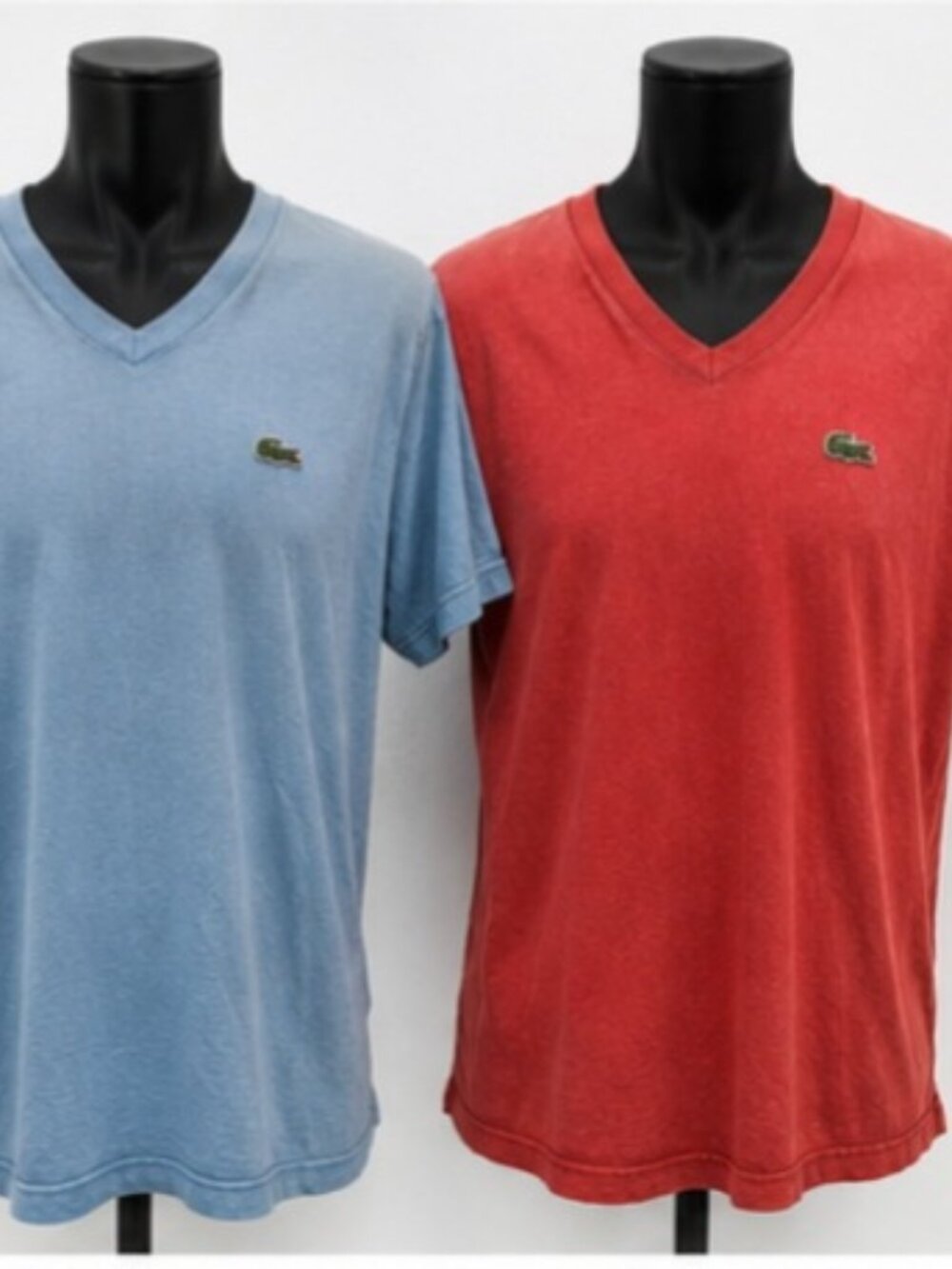 VINTAGE MENS LACOSTE T-SHIRTS, LOTS OF 2 - V-NECK - LIGHT BLUE & RED - XXL